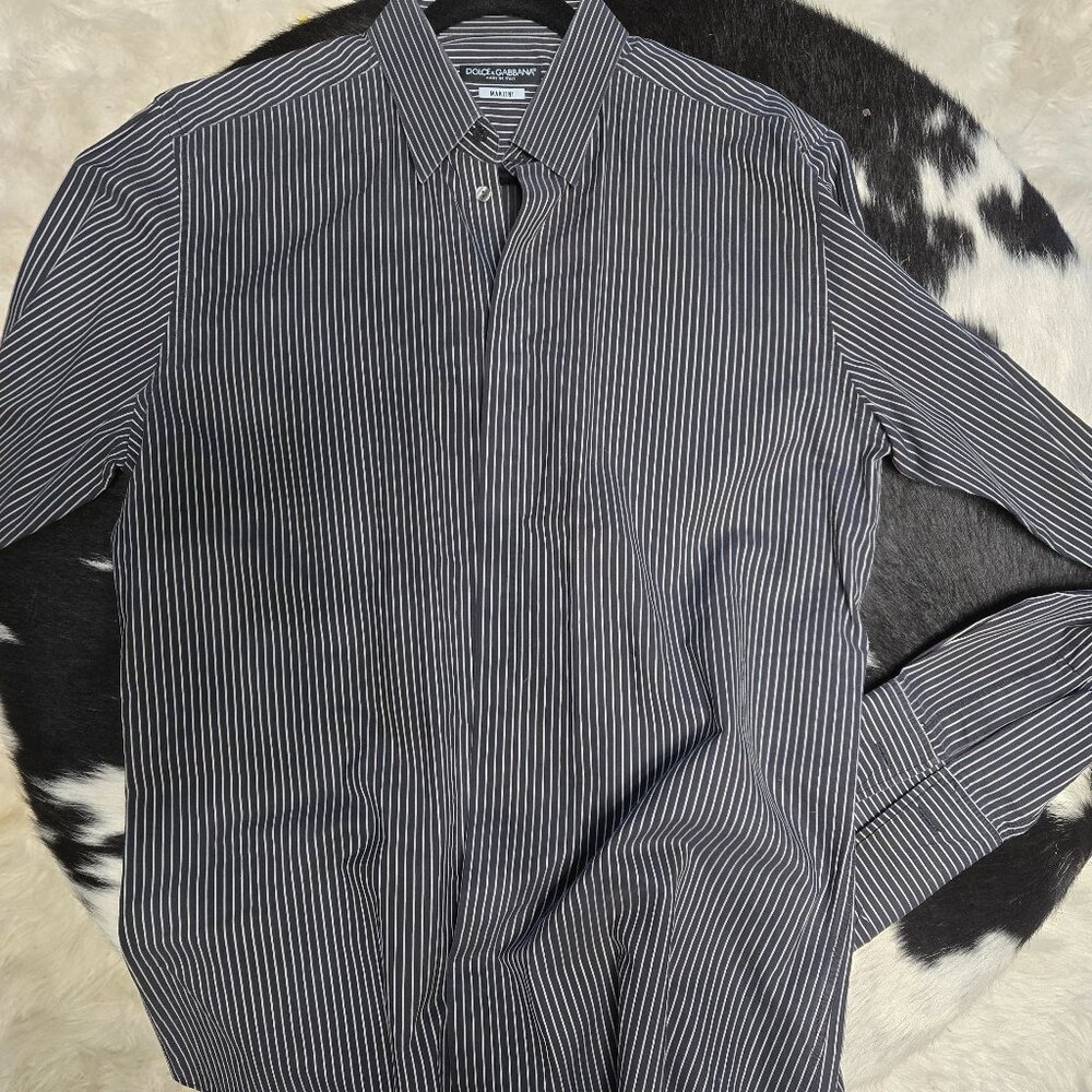 Dolce & Gabbana Men''s Shirt Black White striped 16.5 42 L